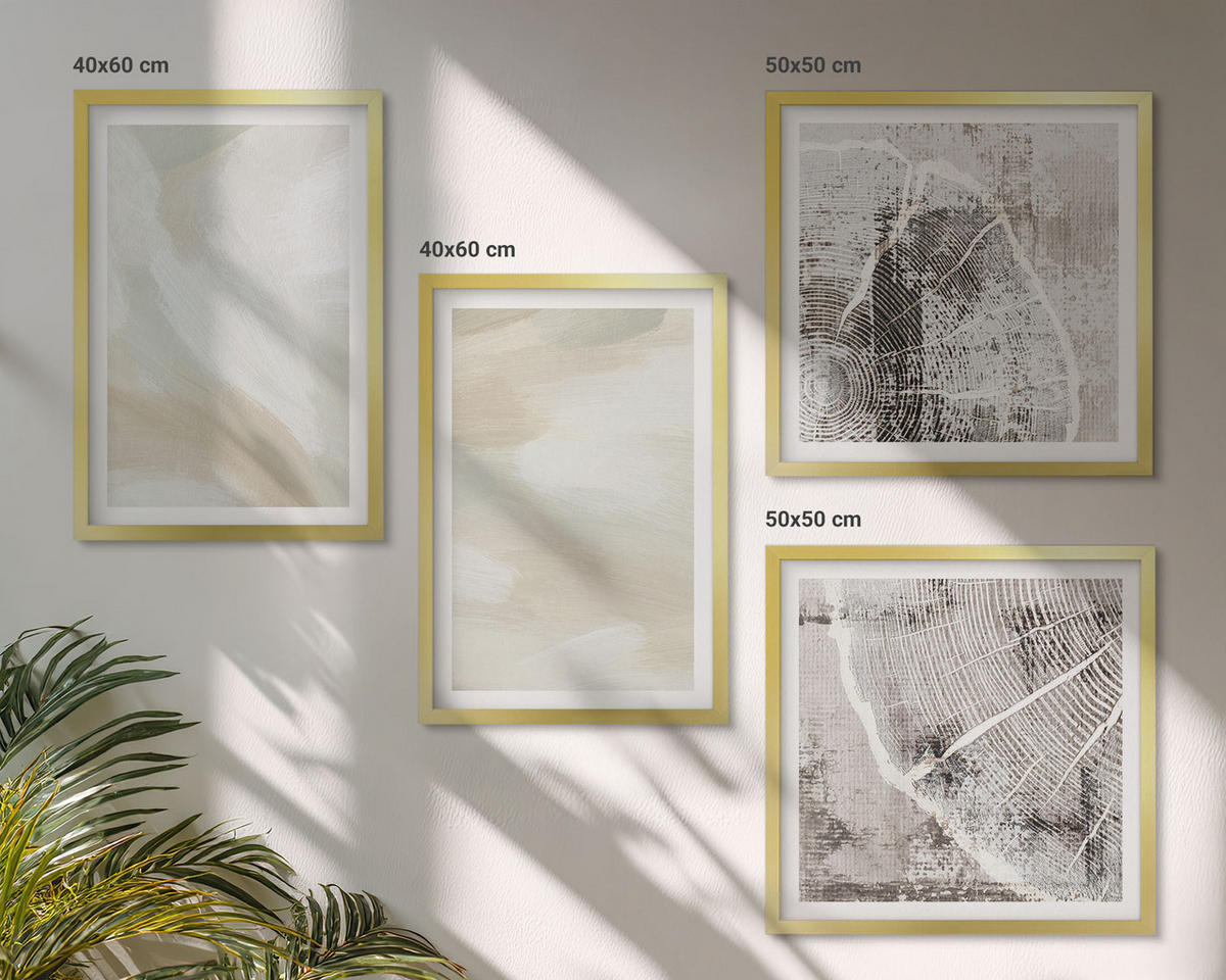 WANDBILDER 4er Set - 50x50 cm & 40x60 cm Goldrahmen - Minimalismus der Farbstruktur - Goldfarben, Kunststoff (50/50cm) - ArtPrintCave