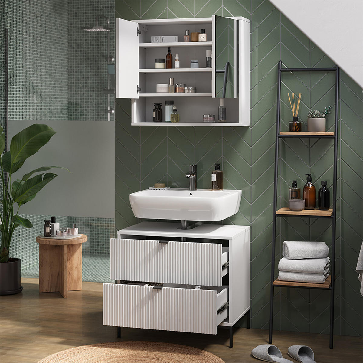 WASCHBECKENUNTERSCHRANK Eliza Weiß 70 x 63 cm mit 2 ausziehbaren Schubladen - Weiß, Holzwerkstoff (70/63/45.1cm) - Vicco