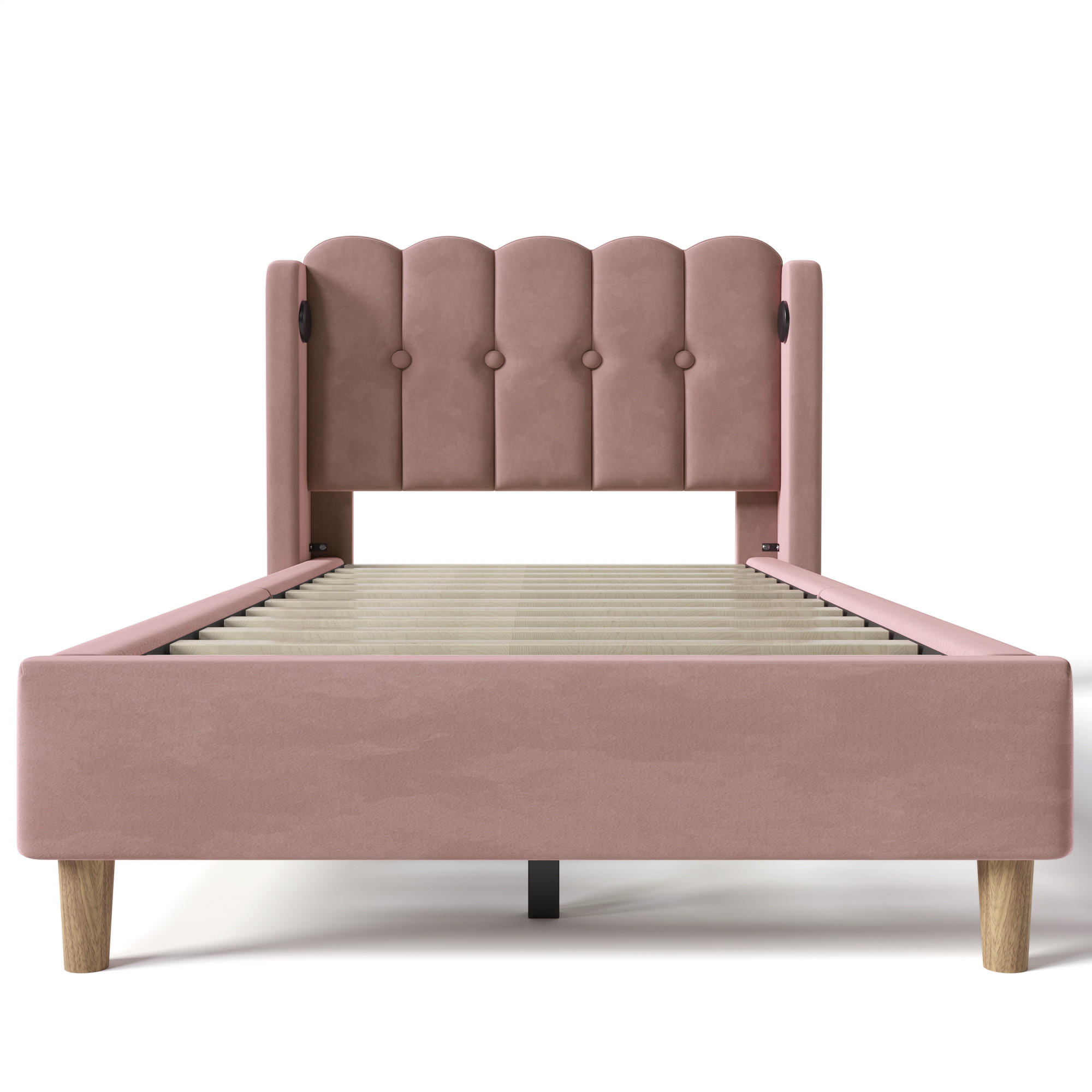 POLSTERBETT 90/200 cm in Rosa Samt mit USB Typ C Ladefunktion - Pink, Holz/Textil (90/200cm) - KOMHTOM