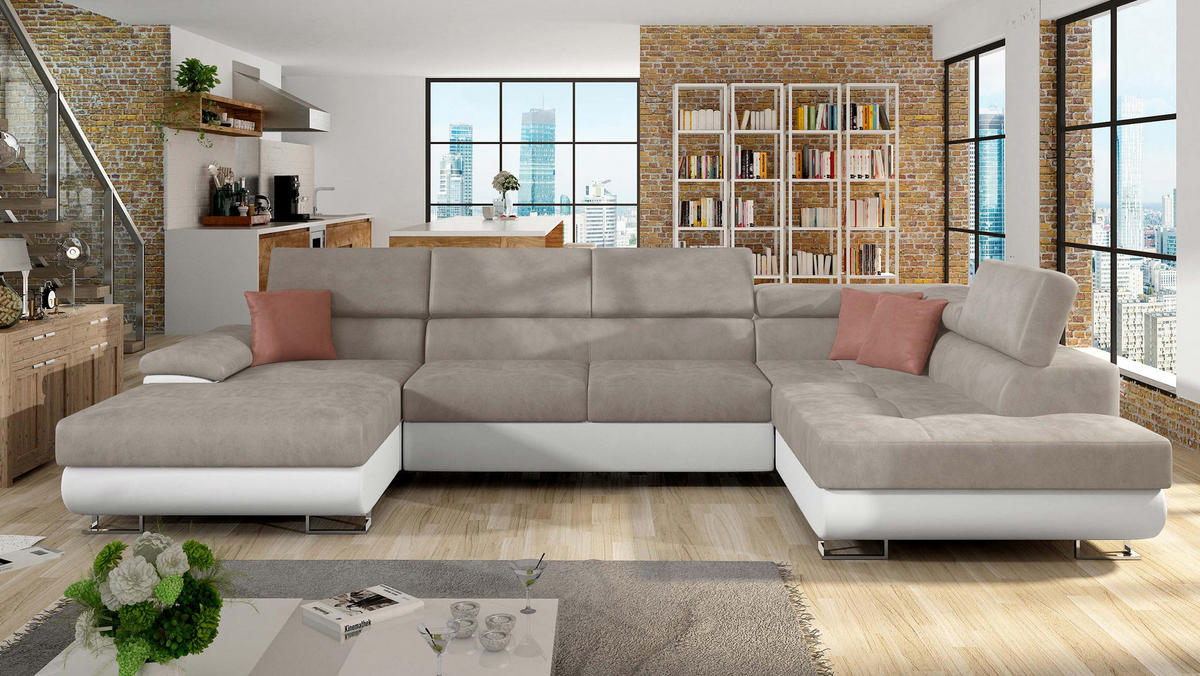 WOHNLANDSCHAFT Cotere Bis, Seite: Rechts - Beige, Holz (345/91/202cm) - MIRJAN24