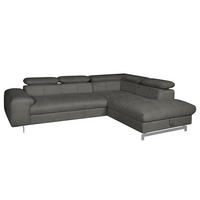 ECKSOFA mit Schlaffunktion - Velours - Dunkelgrau, Textil (262/206cm) - home24