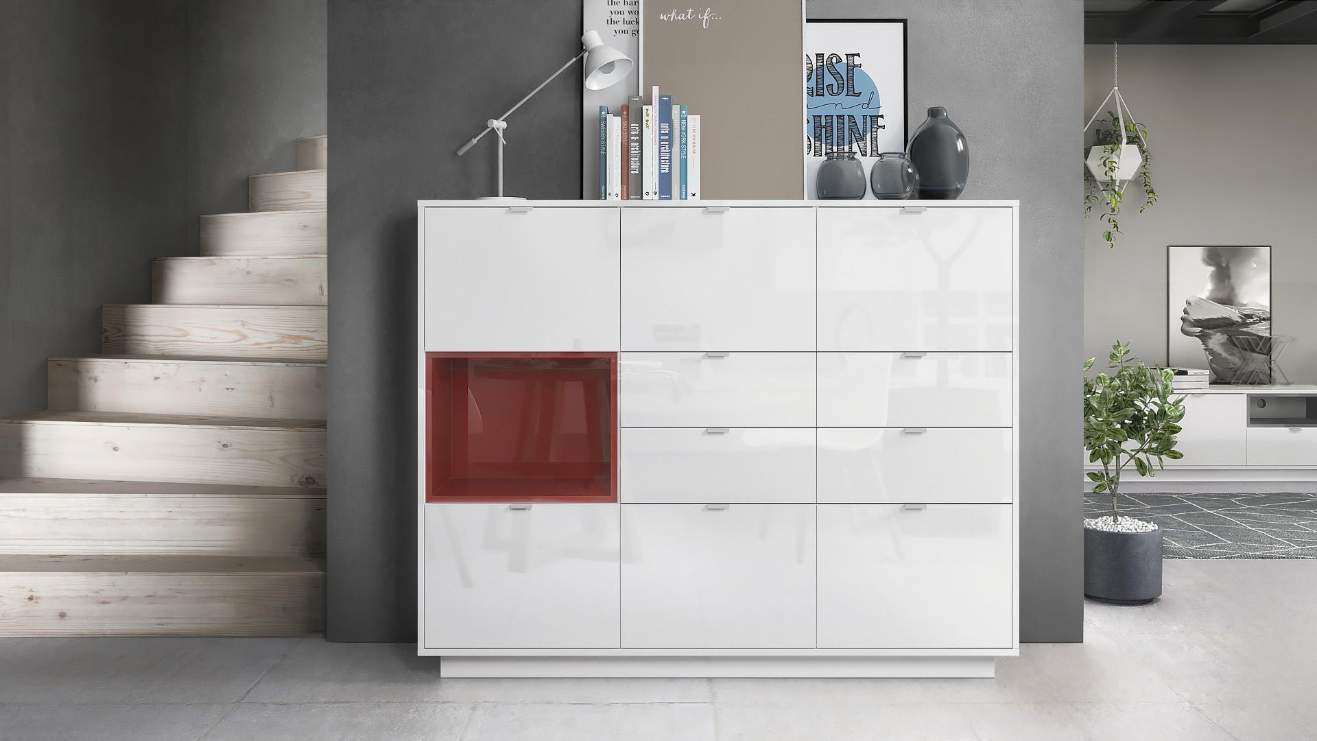 HIGHBOARD Metro Einsatz in Bordeaux Hochglanz - Bordeaux, Holzwerkstoff (153/123/38cm) - Vladon