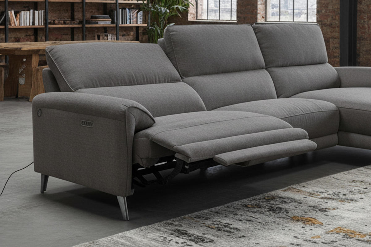 ECKSOFA ADRIANA Anthrazit Flachgewebe Relaxfunktion - Anthrazit/Schwarz, Textil/Metall (280/163cm) - KAWOLA