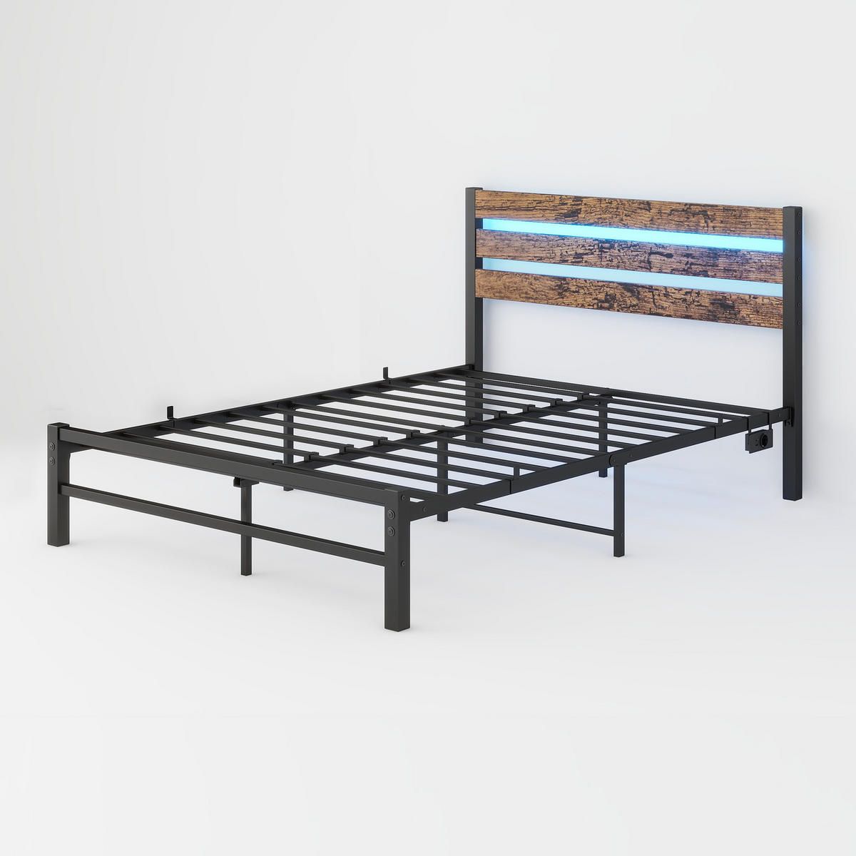 METALLBETT 120x200 cm LED USB Kopfteil - Dunkelbraun, Holzwerkstoff (120/200cm) - LEBENLANG