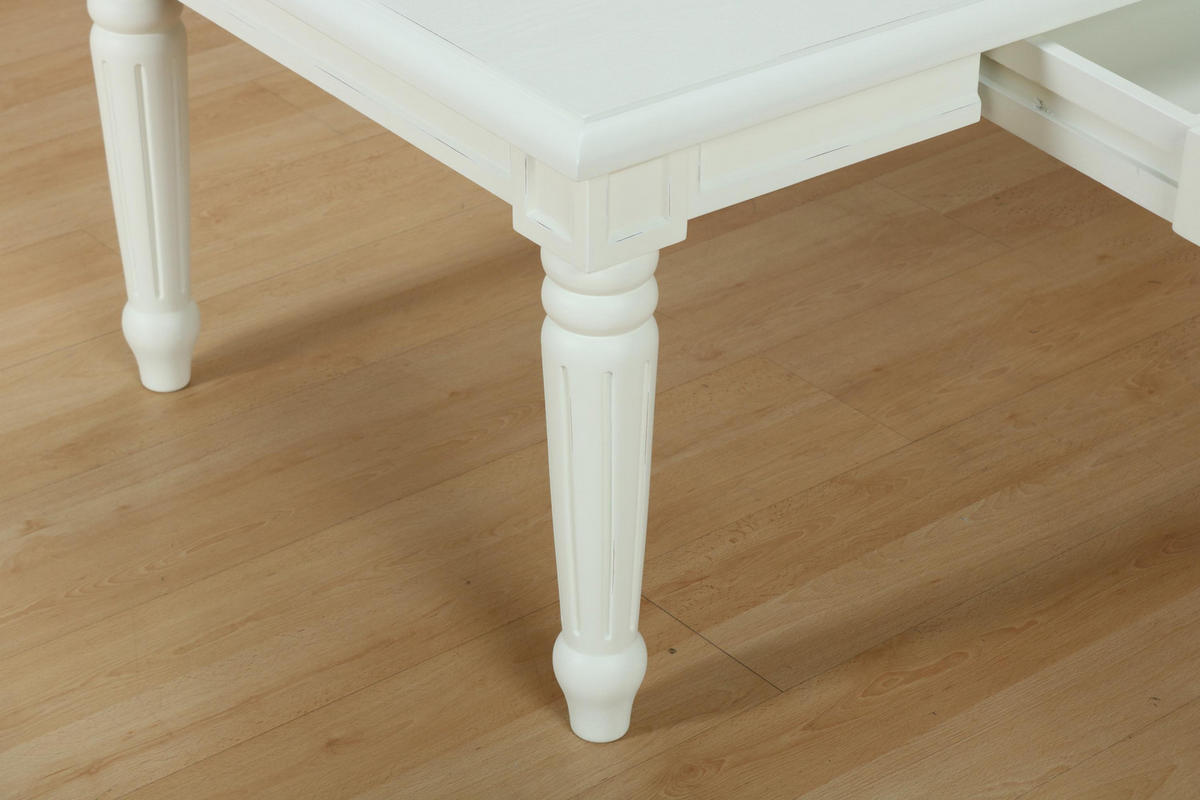 COUCHTISCH antik weiß, antik patiniert mit 2 Schubladen - Weiß, Holzwerkstoff (135/75/51cm) - ebuy24