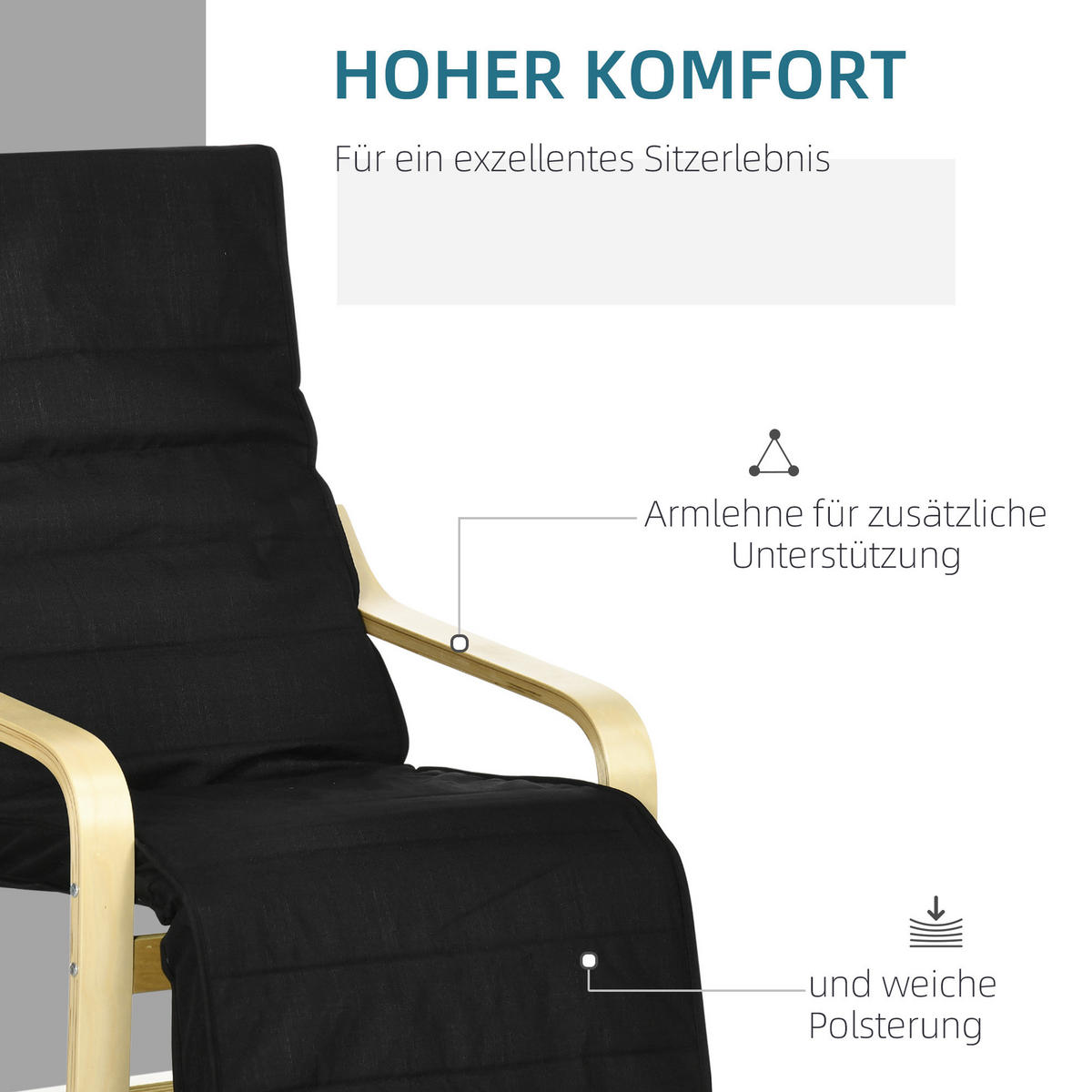 RELAXSESSEL in Schwarz 94x66,5x100 cm mit 5-fach verstellbarer Beinstütze - Schwarz, Textil (66.5/100/94cm) - IVMEU