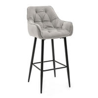 BARHOCKER SIENA gepolstert mit Steppung - hellgrau - Samt Velours - Hellgrau/Schwarz, Metall (53/107/52cm) - NEW HOME