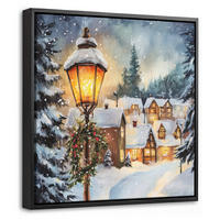 LEINWAND Bilder mit Rahmen - Weihnachtsdorf - Häuser - Schnee - Weihnachten - 20x20 - Sandfarben, Textil (20/20cm) - MuchoWow