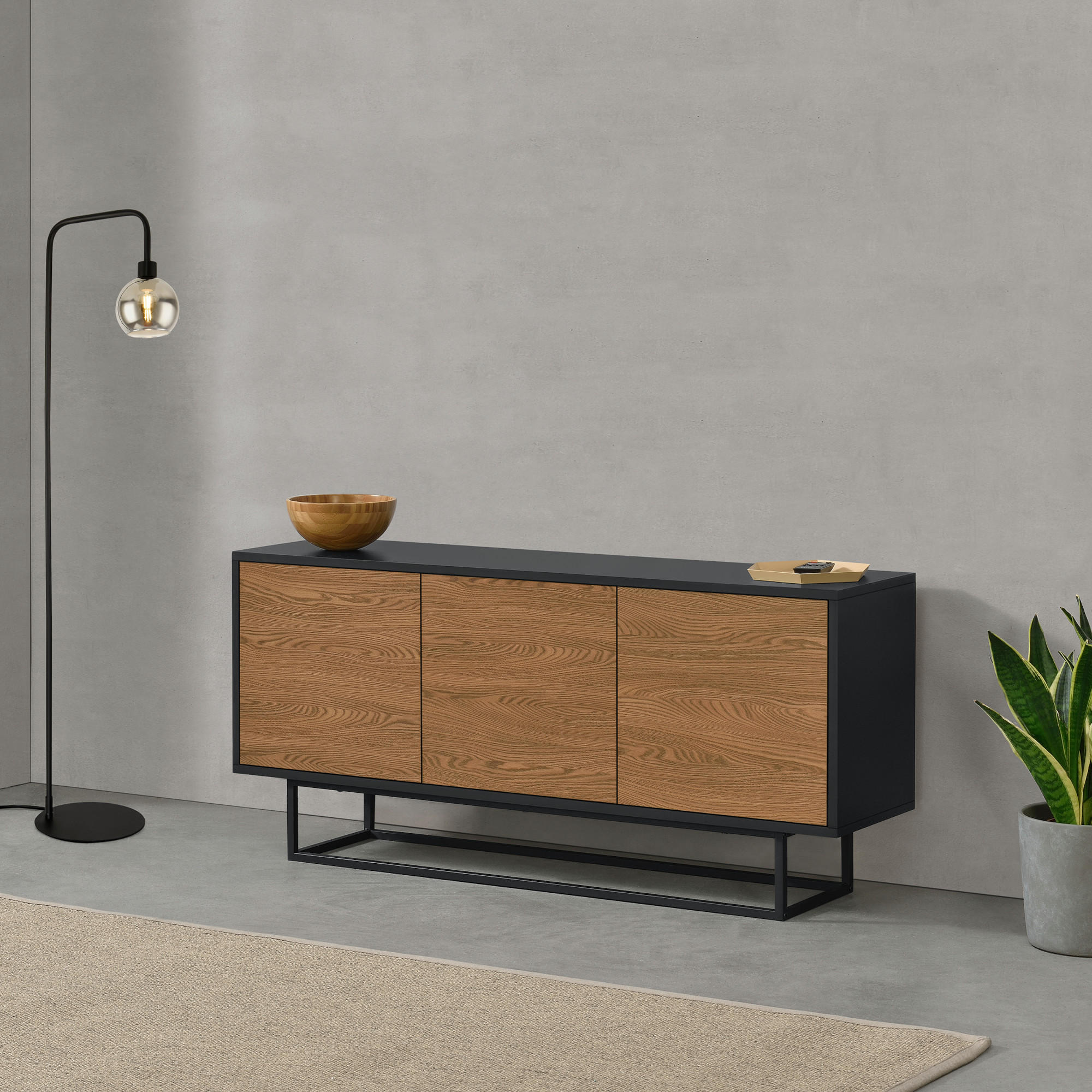 SIDEBOARD Boxholm - Dunkelbraun/Schwarz, Holzwerkstoff/Metall (120/55/30cm) - [en.casa]