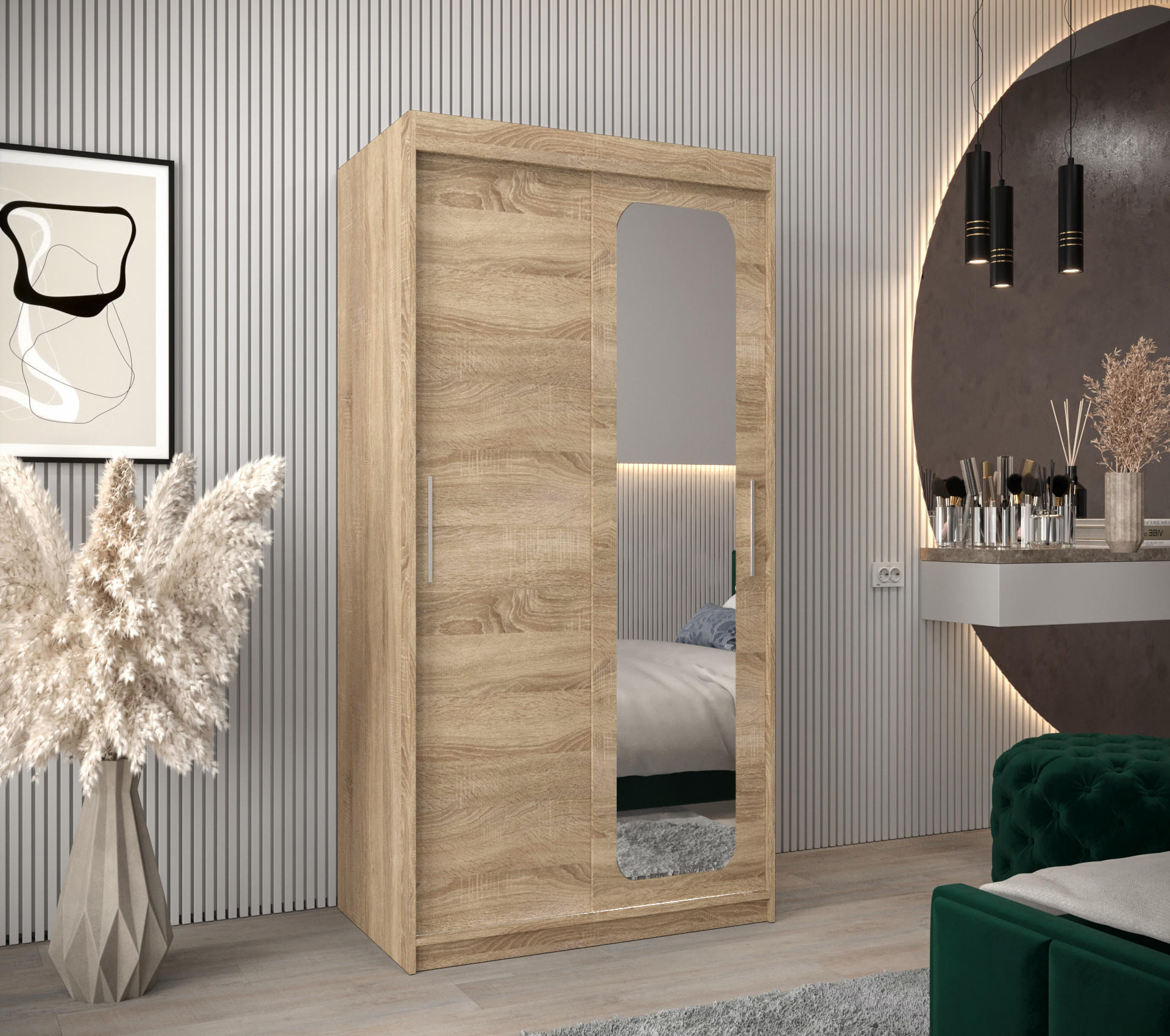 SCHWEBETÜRENSCHRANK 200/100/62 2-türig - Silberfarben/Sonoma Eiche, Holz/Kunststoff (100/200/62cm) - MÖBEL KRYSPOL