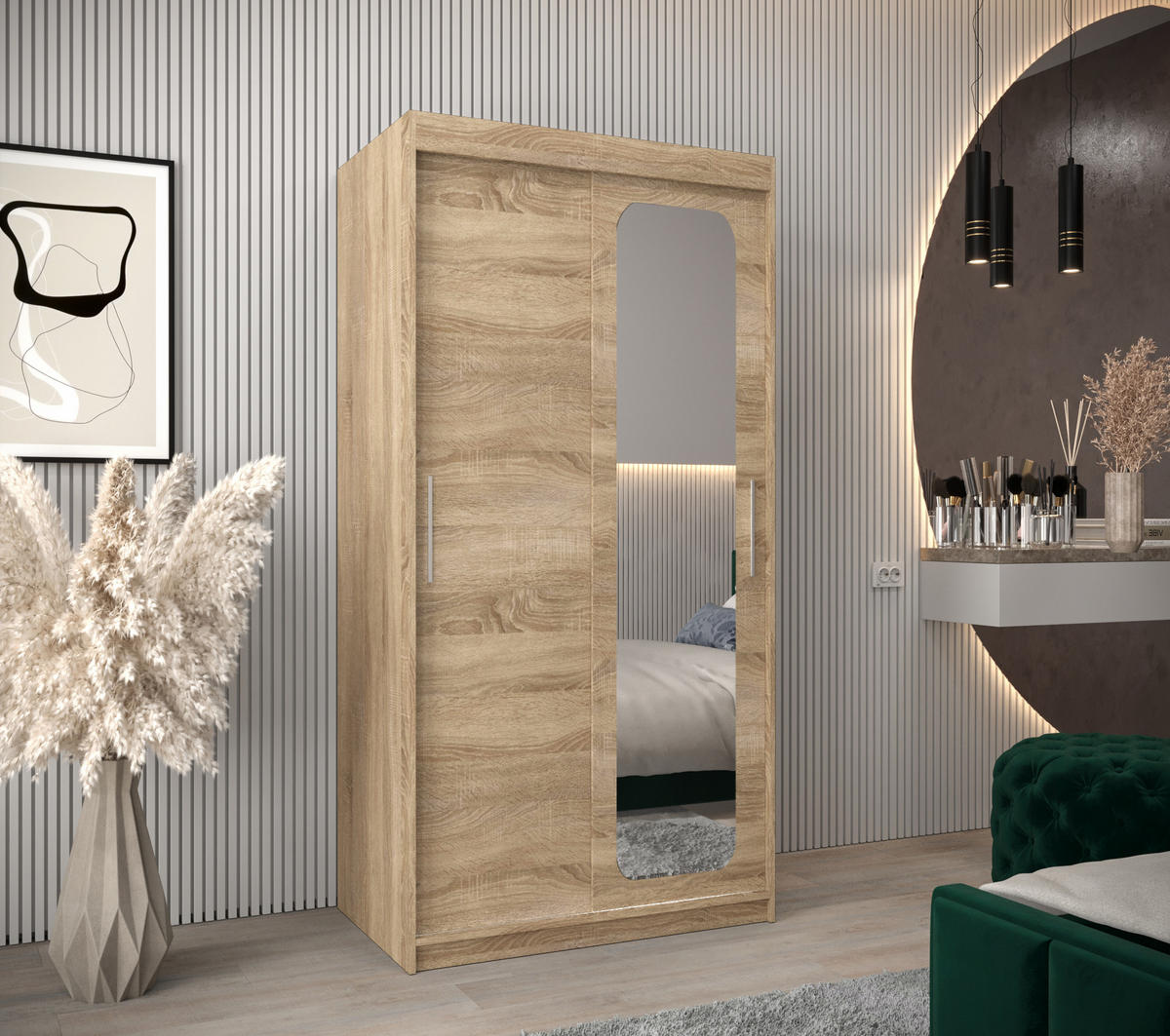 SCHWEBETÜRENSCHRANK 200/100/62 2-türig - Silberfarben/Sonoma Eiche, Holz/Kunststoff (100/200/62cm) - MÖBEL KRYSPOL