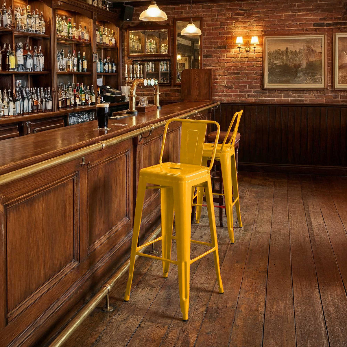 BARHOCKER Metall Gelb - Eukalyptusholzfarben/Gelb, Metall (44/96/43cm) - CLP