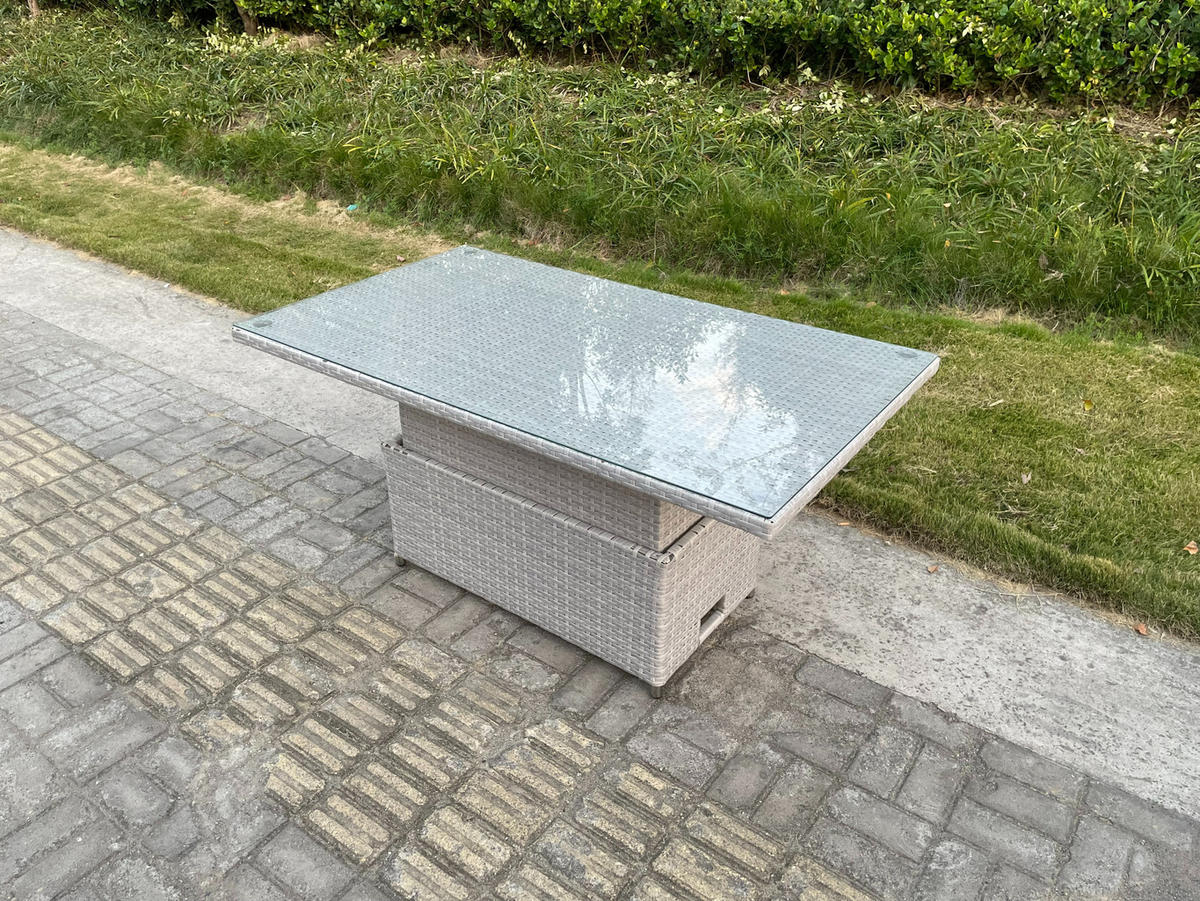 GARTENSOFA SET mit höhenverstellbarer Tisch Polyrattan Helles Grau 5-Sitzer - Hellgrau, Metall - Fimous