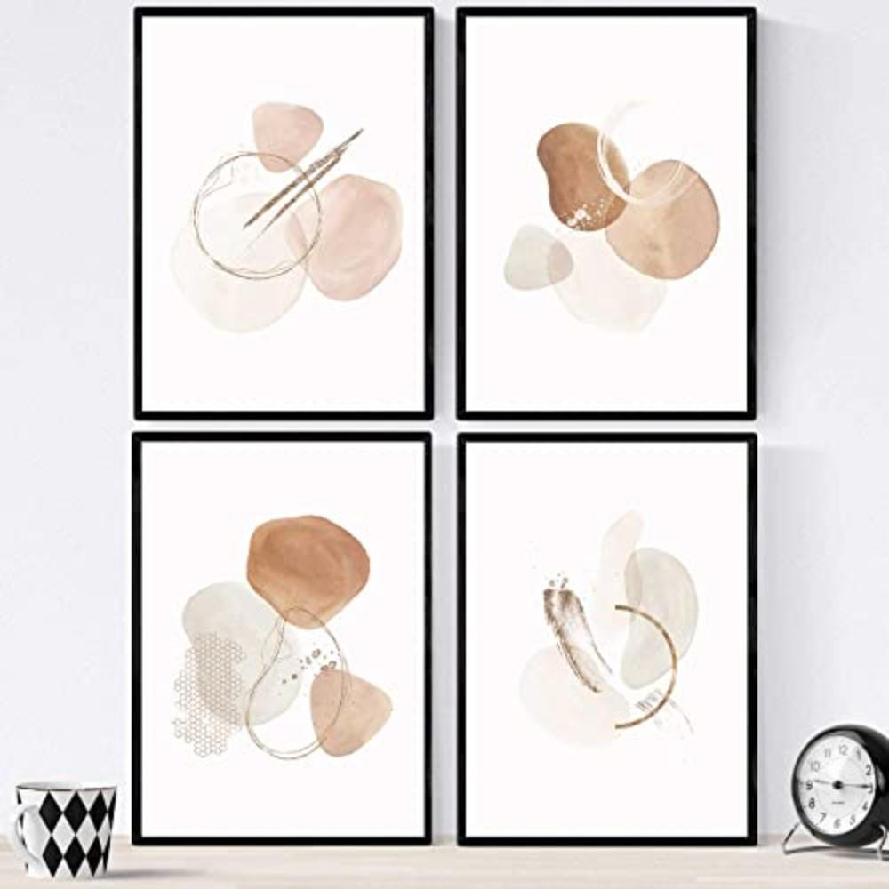 POSTER Set mit 4 Kunst Folien mit abstrakten Formen und Figuren A3 Schwarzer Rahmen - Schwarz, Papier (29.7/3cm) - Nacnic