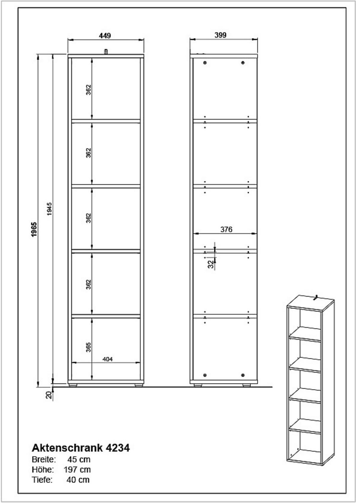 AKTENREGAL Universal FRANKFURT hoch 197cm, 5 Ordnerhöhen Graphit - Schwarz, Holzwerkstoff (45/197/40cm) - KADIMA DESIGN