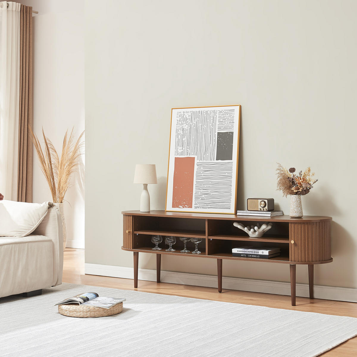 TV-ELEMENT Mapia - Walnussfarben, Holzwerkstoff (166/55/40cm) - [en.casa]
