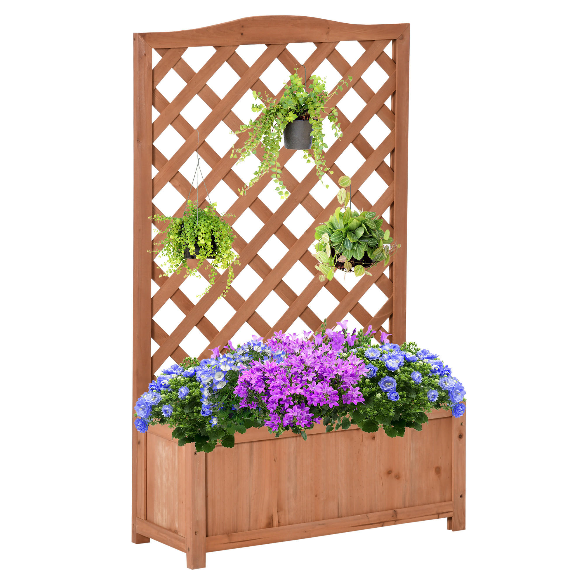 HOCHBEET DE-12233 mit Rankgitter 70/28/117 cm mit Lattenboden Natur - Naturfarben, Holz (70/117/28cm) - ComfortXL