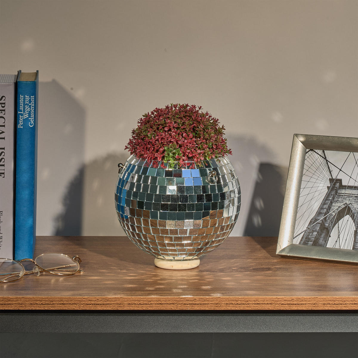 DISCOKUGEL Pflanzentopf - Silberfarben, Glas/Metall (15/13/15cm) - Relaxdays