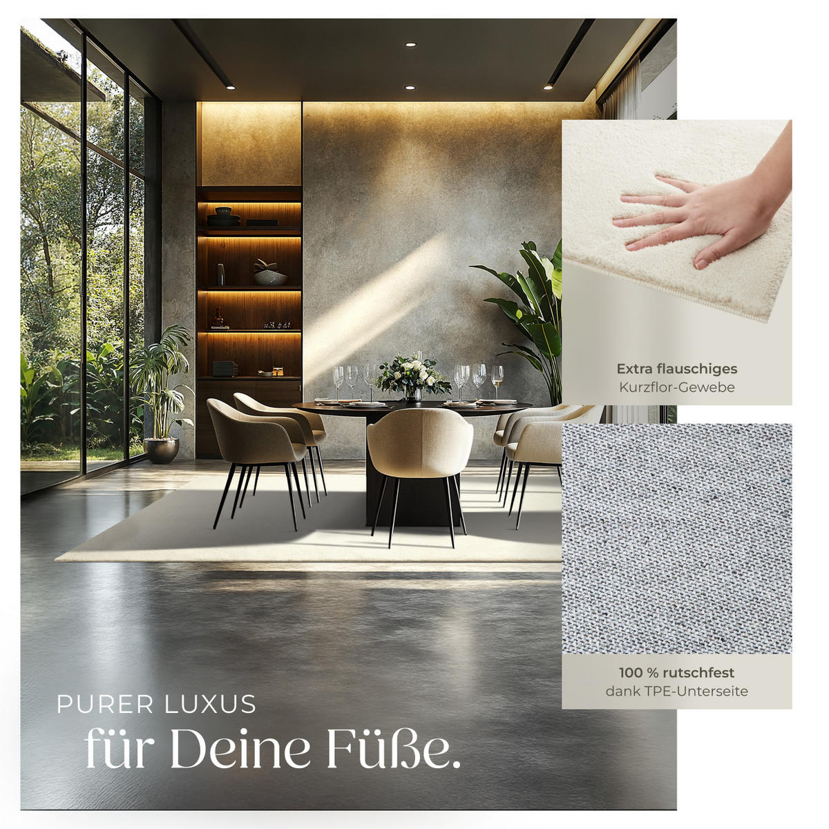 KURZFLORTEPPICH Soft Zone,rutschfeste Unterseite,creme - Creme, Kunststoff (290/200cm) - tectake