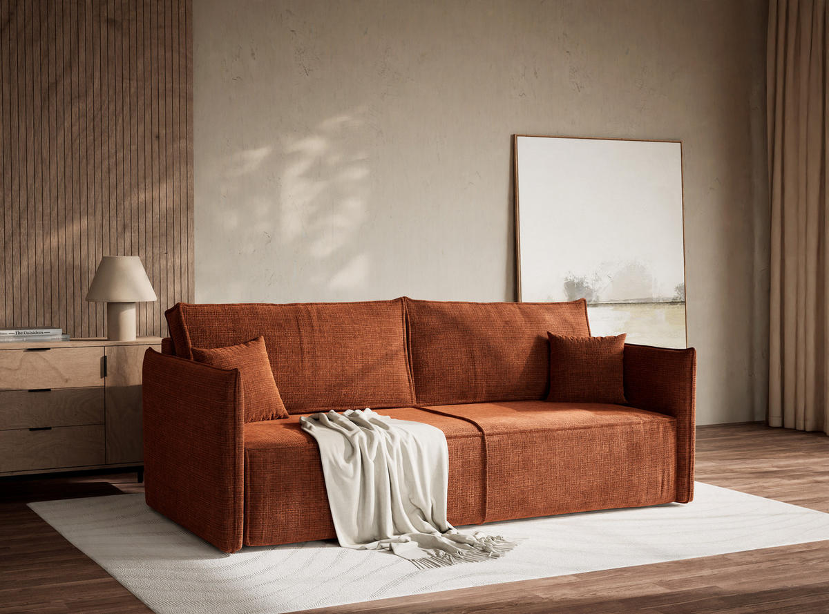 SOFA MIT SCHLAFFUNKTION Obra Kupferfarbe Chenille-Stoff - Schwarz/Kupferfarben, Holz/Holzwerkstoff (220/70/107cm) - Maison de Reve