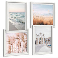 BILDER SET 4er Set - 50x50 cm & 40x60 cm Weißer Rahmen - Pflanzen, Meereswellen, Aussicht, Häuser - Weiß, Kunststoff (50/50cm) - TULUP