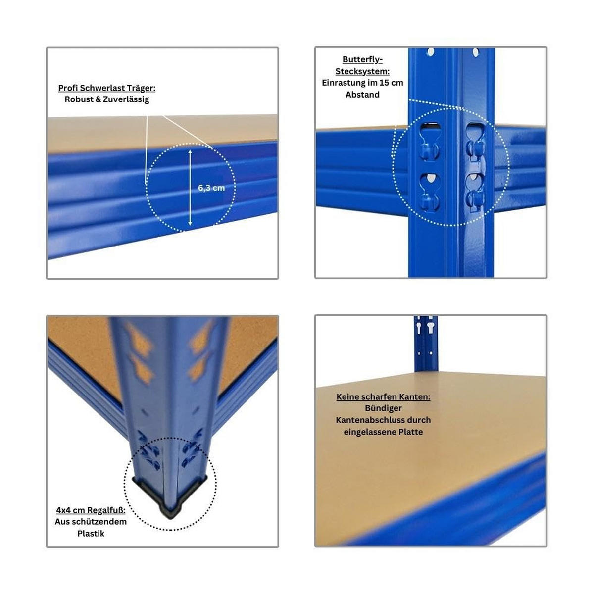 SCHWERLASTREGAL Goliath 180x200x60 cm Fachlast 350 kg 4 Ebenen Blau - Blau, Metall (200/180/60cm) - PROREGAL
