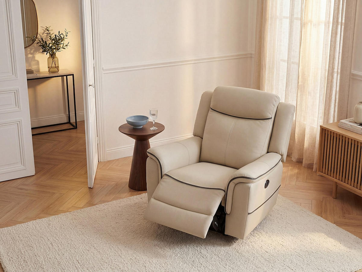 RELAXSESSEL - 1 Person - Leder - Beige - - Beige, Leder (105/102/95cm) - Vente-Unique