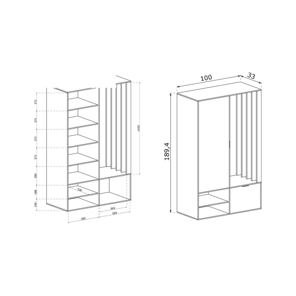 GARDEROBE Milo 100 x 189,4 x 33 cm Eiche Artisan - Eiche Artisan, Holzwerkstoff/Metall (100/189.4/33cm) - Koseto
