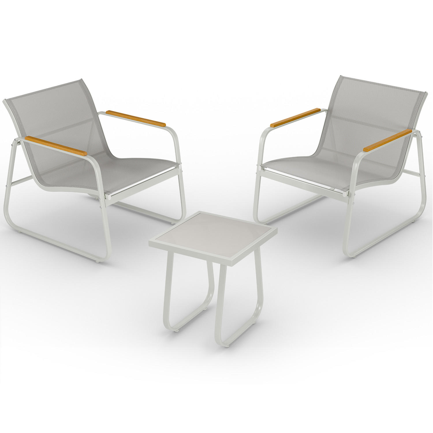 GARTENMÖBEL 3er Set, 2 Sessel und 1 Tisch, Grau - Grau, Metall - Blumtal