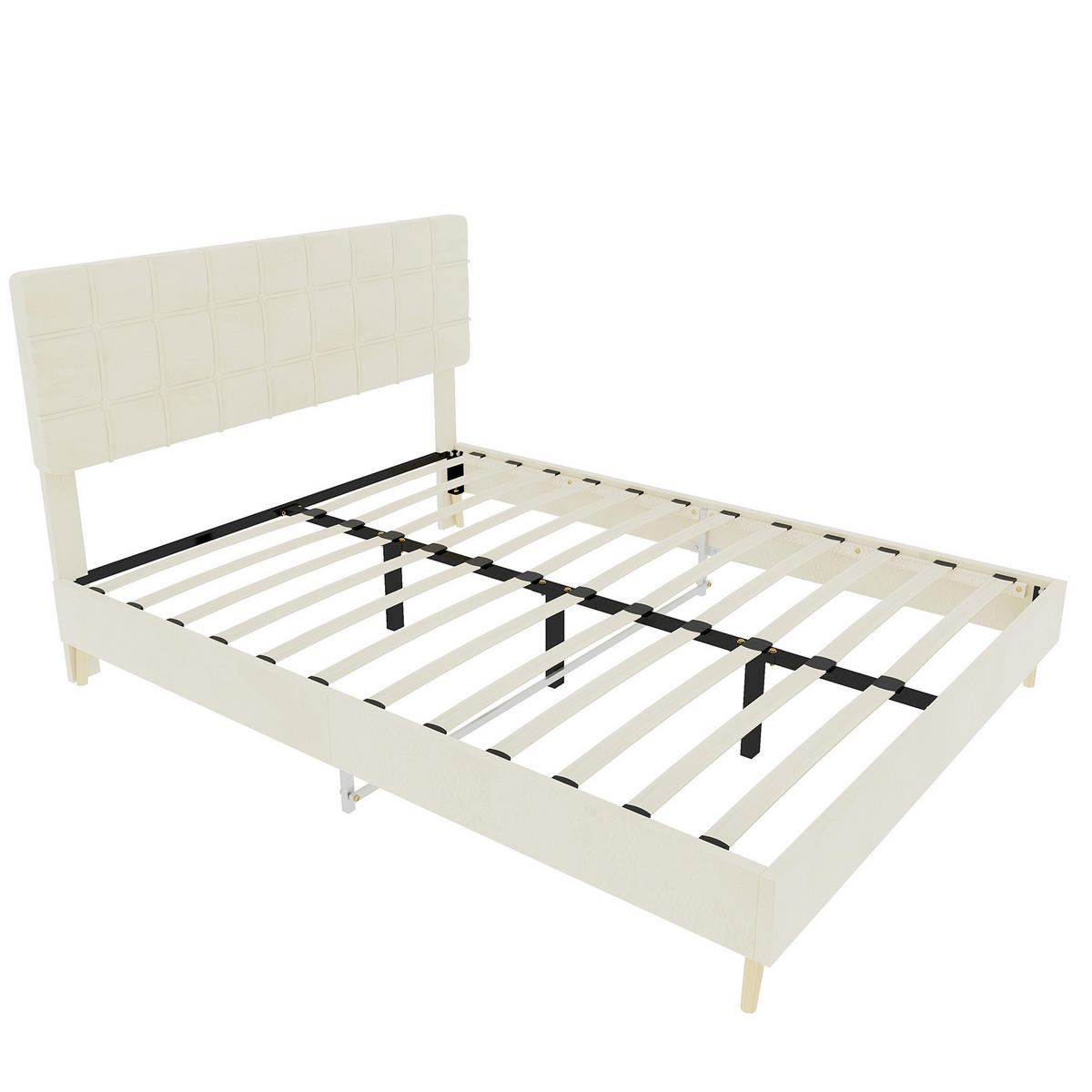 POLSTERBETT 160/200 cm DE-32943 mit Karosteppung-Kopfteil Beige - Beige, Metall (160/200cm) - ComfortXL