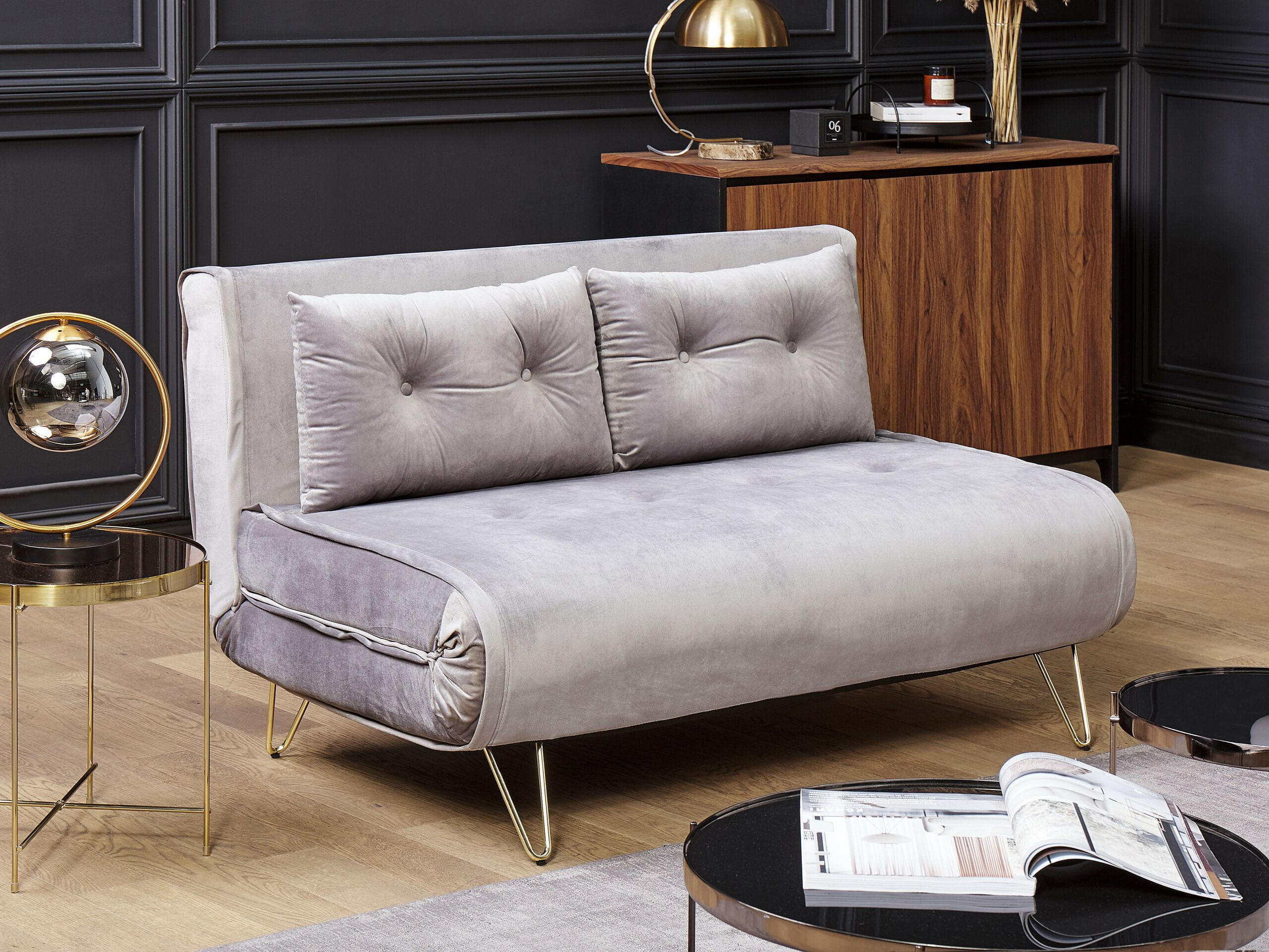 2-SITZER-SCHLAFSOFA Samtstoff Grau Vestfold - Hellgrau, Textil (130/81/78cm) - Beliani