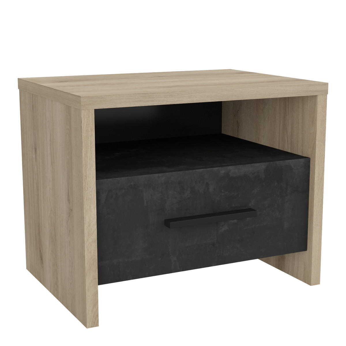 NACHTTISCH mit 1 Schublade und 1 Nische in Eichen- und schwarzem Dekor L49.6 x H40 cm - Colorado - Sonoma Eiche, Holzwerkstoff (36.3/40.1/49.6cm) - Calicosy