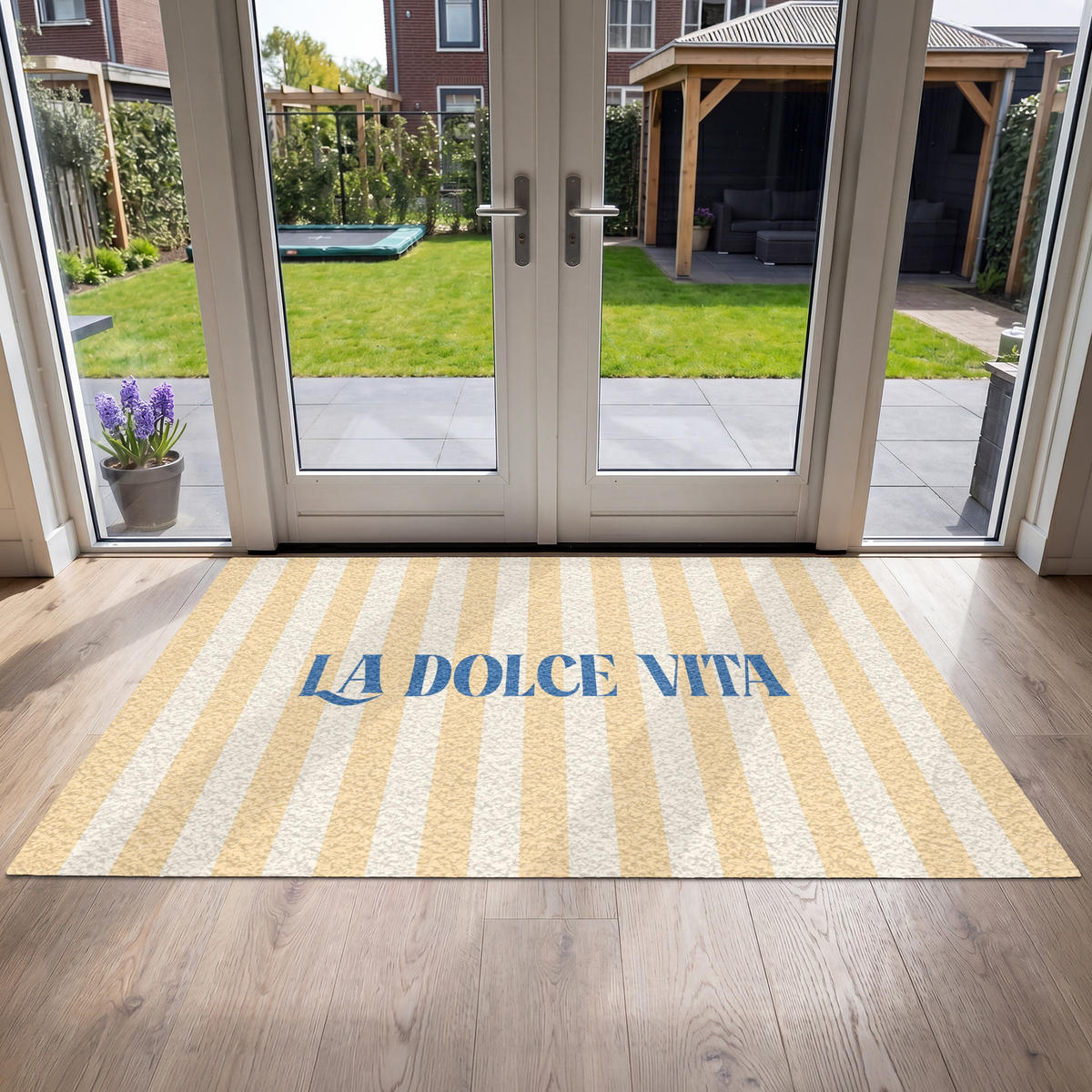 FUSSMATTE Blau – Gelb – Streifen – La Dolce Vita 180x120 cm - Hellgelb, Kunststoff (180/0.4cm) - MuchoWow