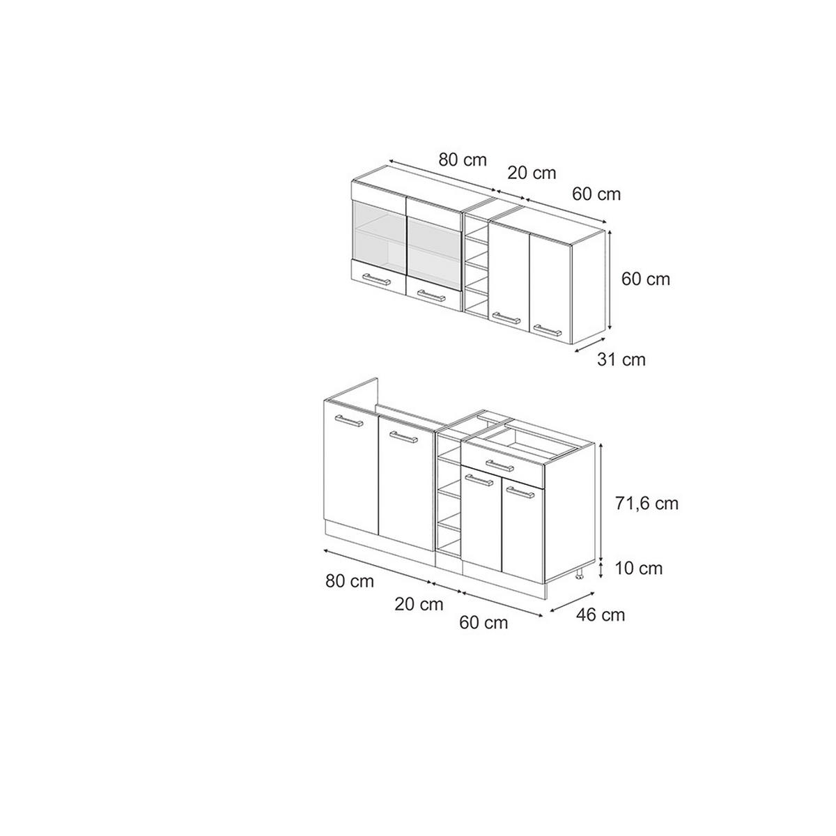 SINGLEKÜCHE R-Line Anthrazit Landhaus/Goldkraft Eiche 160 cm ohne Arbeitsplatte - Dunkelgrau/Anthrazit, Holzwerkstoff (160/81.6/46cm) - Vicco