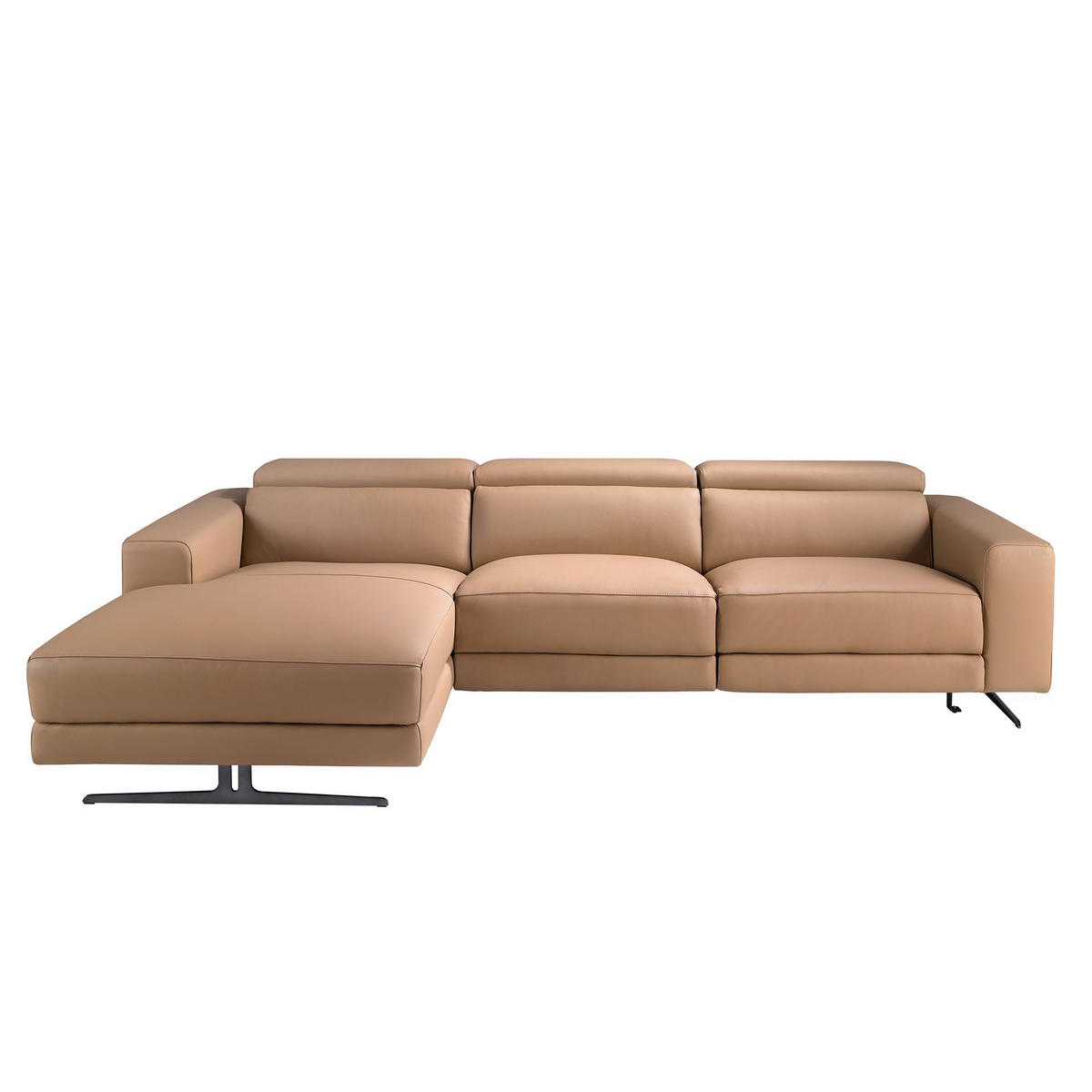 ECKSOFA mit Chaiselongue links aus braunem Leder 305/170/100 cm - Edelstahlfarben/Braun, Leder/Metall (305/170cm) - ANGEL CERDA