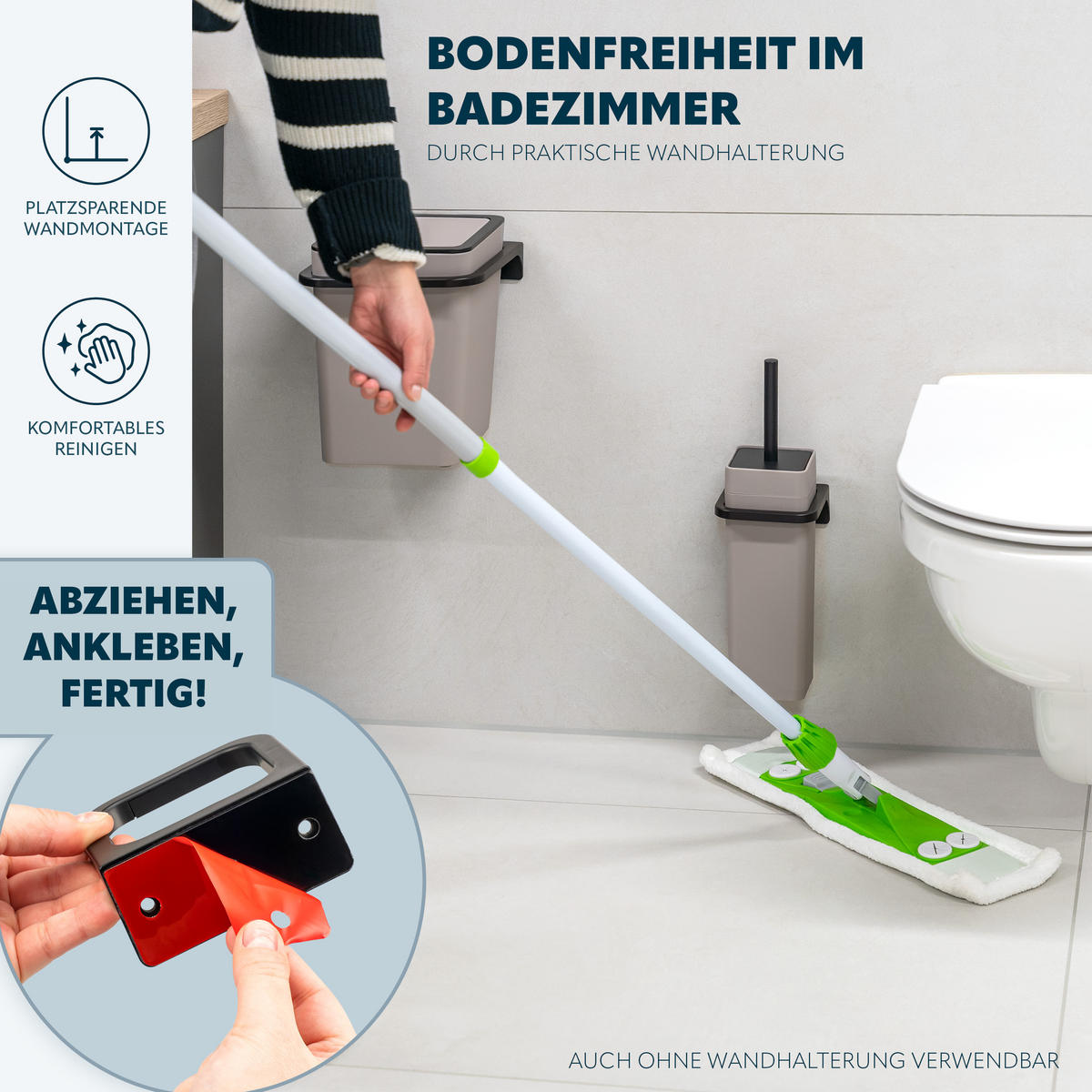 WC-GARNITUR 2-TLG. Bürste u. Eimer SAVONA Softtouch inkl. Wandhalterung, eckig - taupe - Taupe, Kunststoff (18/25/21cm) - bremermann