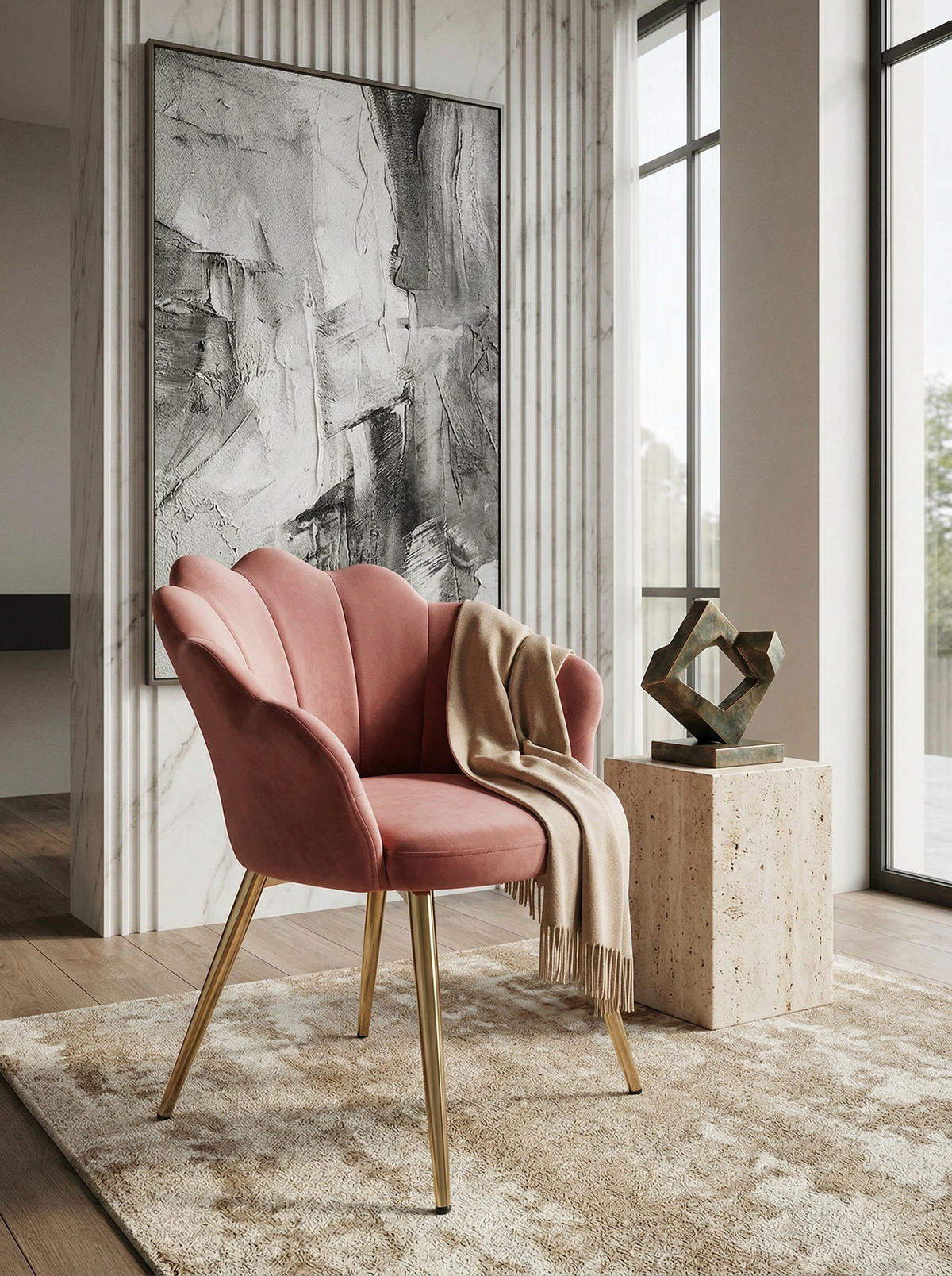ESSZIMMERSTUHL Samtbezug mit Metallgestell Skandinavisch gepolstert, Rosa 53x48x80 cm - Pink/Goldfarben, Textil/Metall (53/80/48cm) - KADIMA DESIGN
