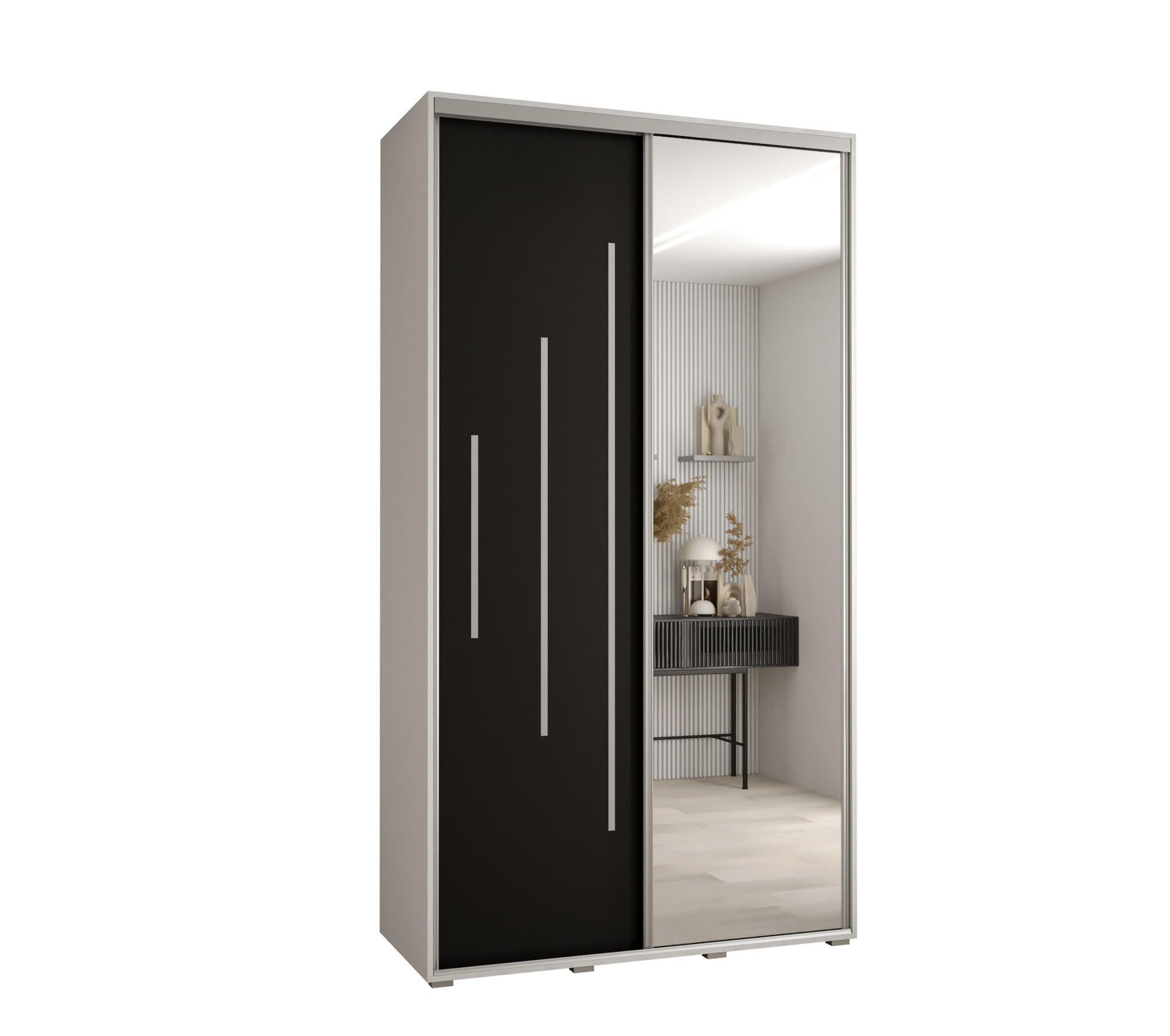 Abiks Möbel Schwebetürenschrank Weiß, Schwarz, Silber 130x235x60 cm