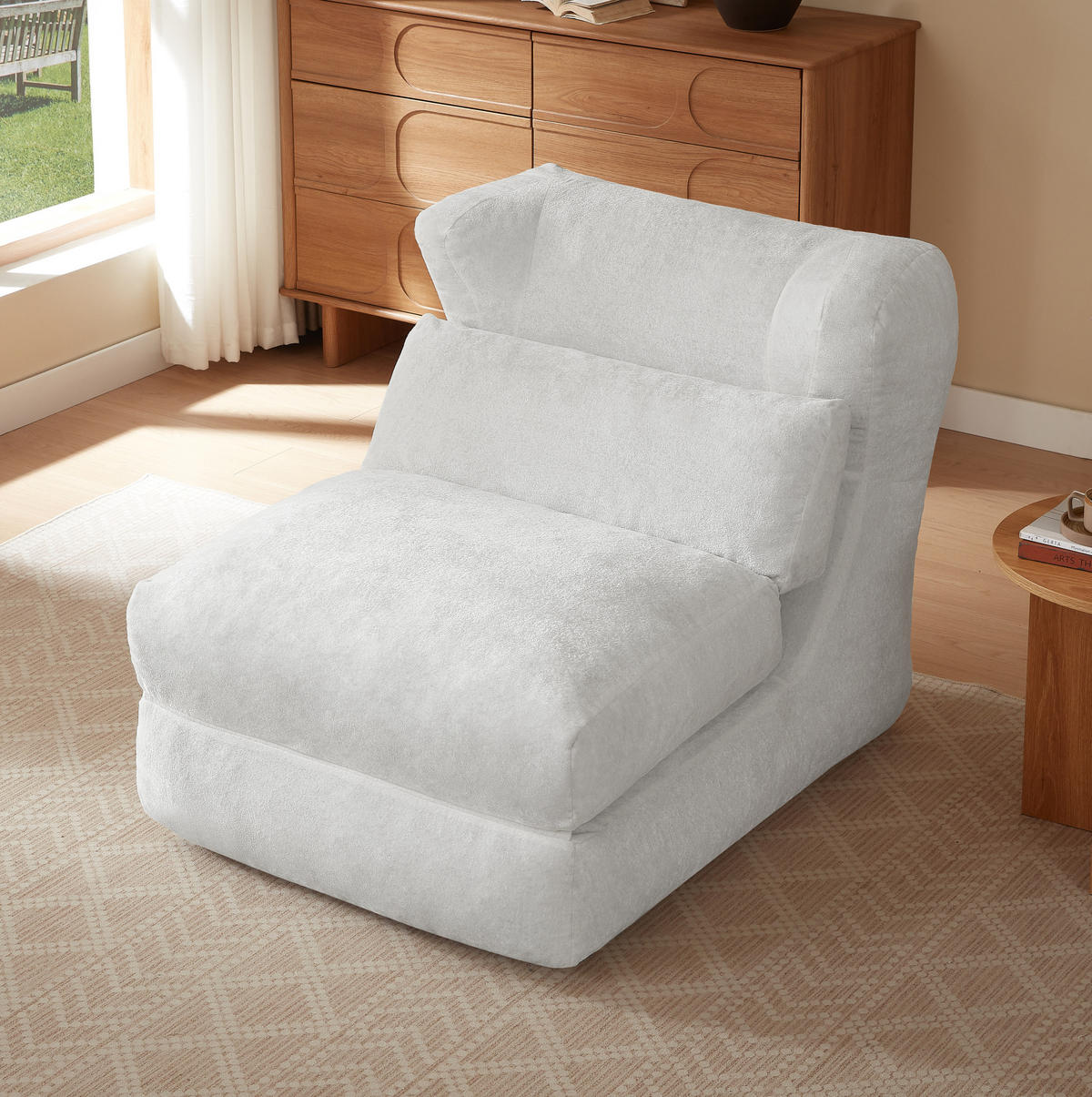 SCHLAFSESSEL 2-in-1 White - Beige, Kunststoff (118/86/90cm) - Beauniv