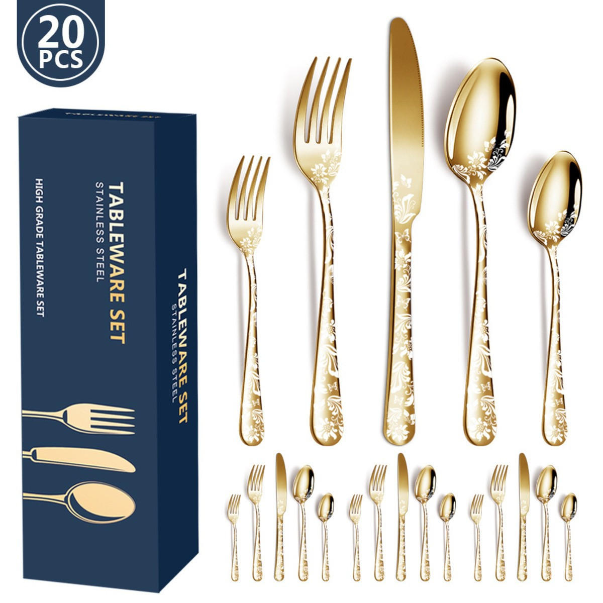 BESTECKSET 20-teilig Edelstahl - Goldfarben, Metall - Authentics