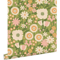 TAPETE Retro Blumen 50 x 900 cm - Pink, Papier (50/0.1cm) - ESTAhome