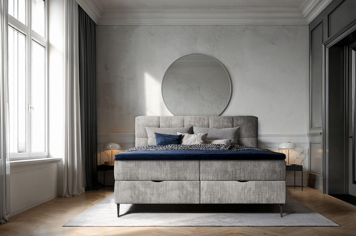 BOXBETT Edel 180x200 cm mit Bettkasten – Hellgrau, modernes Design - Hellgrau, Textil (180/200cm)