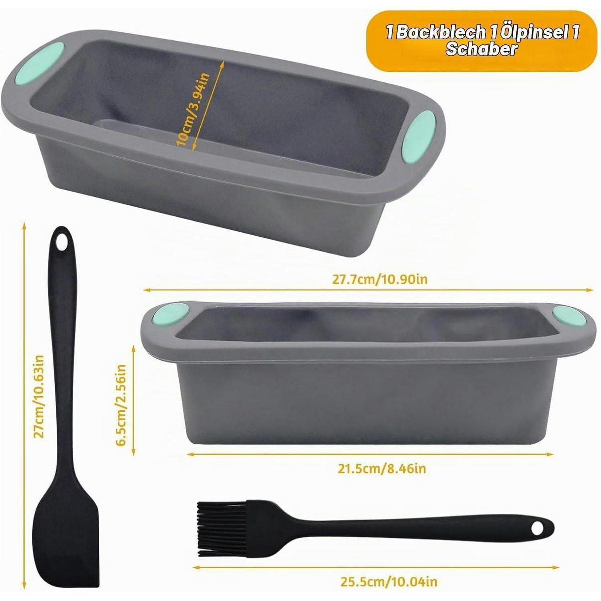 BROTBACKFORM Silikon 3-teiliges Set 28 cm - Grau, Kunststoff (12/6.5/28cm)