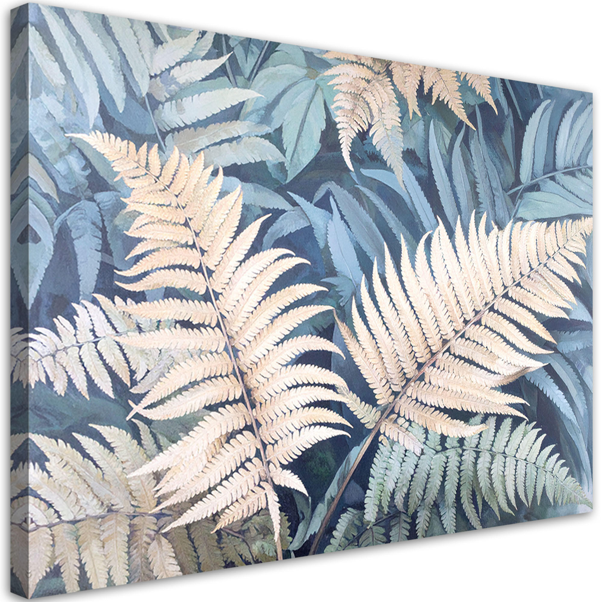 WANDBILD, Farnblätter Natur Pflanzen - Blau, Textil (100/70cm) - Feeby