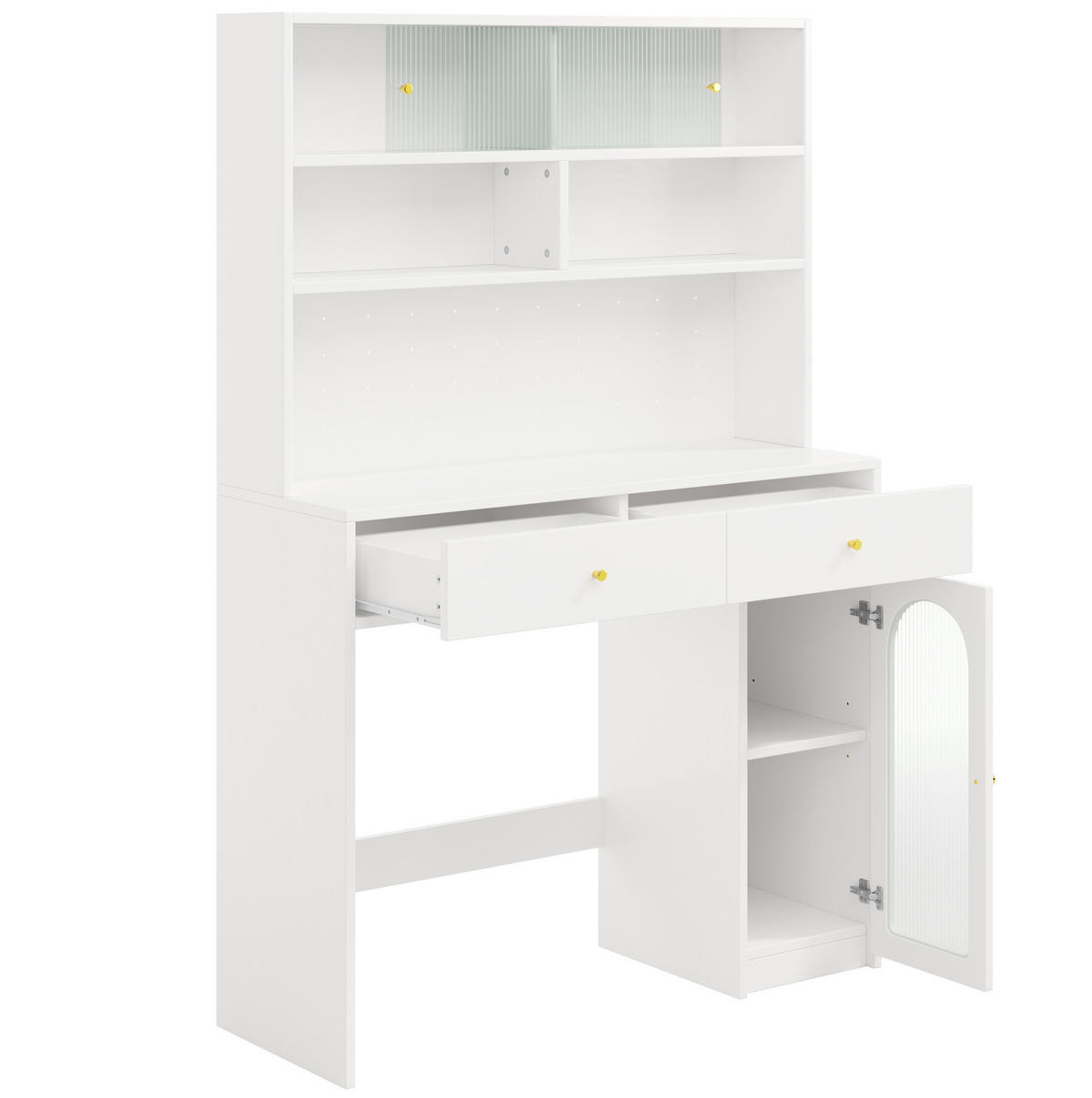 BUFFET aus MDF 120x45x180 cm / 120x75x75 cm Weiß mit klappbarem Esstisch, Rollen und Stauraum - Weiß, Holzwerkstoff (120/180/45cm) - Modfu