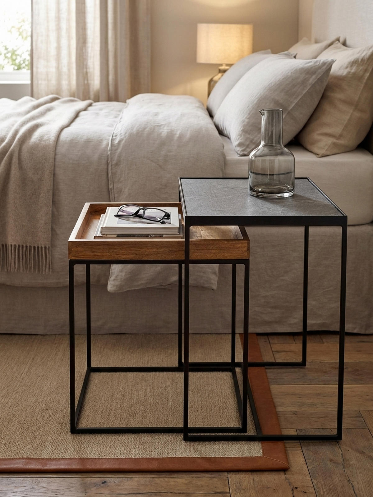 BEISTELLTISCH Set – Mango Massivholz Eisen Anthrazit Braun Industrial - Schwarz/Braun, Holz/Metall (30/60/50cm) - KADIMA DESIGN