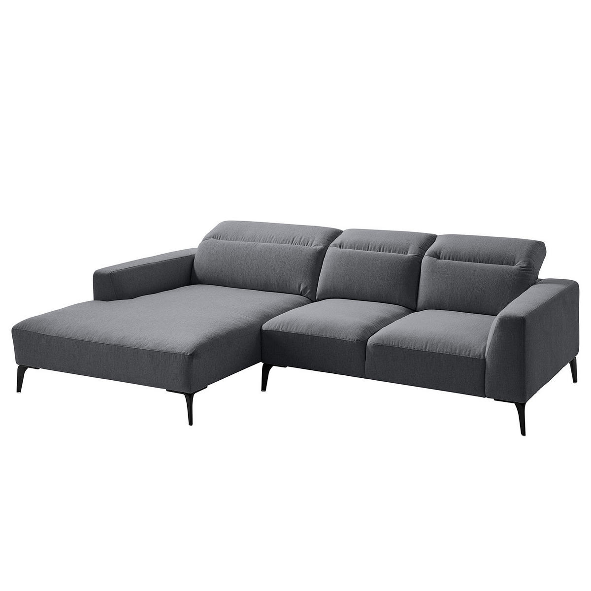 ECKSOFA mit Longchair - Schwarz/Grau, Textil/Metall (265/180cm) - home24