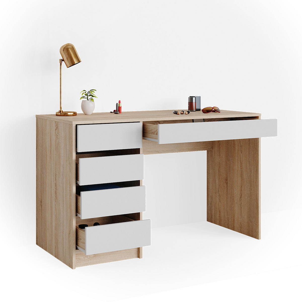 SCHREIBTISCH Sherry Weiß/Sonoma 120 cm - Weiß/Sonoma Eiche, Holzwerkstoff (120/55/75cm) - Vicco