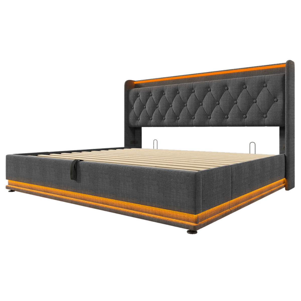 POLSTERBETT mit LED und Stauraum 180x200 cm Leinen Grau - Dunkelgrau, Metall (180/200cm) - Meubliv