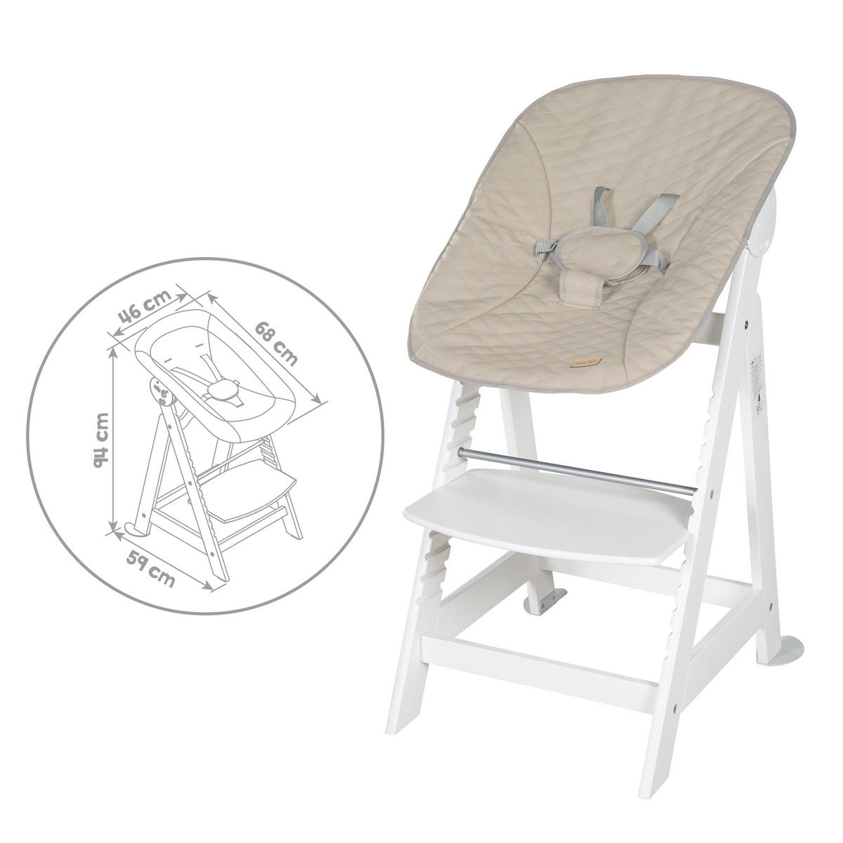 BABYHOCHSTUHL Born Up Luxe mit Neugeborenenaufsatz Weiß - Beige/Weiß, Holzwerkstoff/Textil (46/94/66.5cm) - Roba